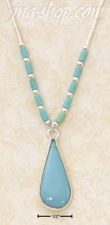 Sterling Silver 16" LS NECKLACE W/ TURQUOISE HESHI & TURQUOISE T - Click Image to Close