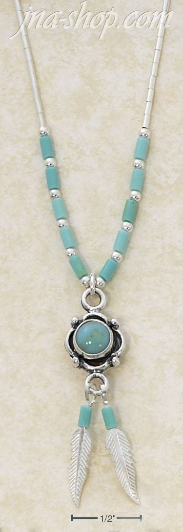 Sterling Silver 16" LS NECKLACE W/ TURQUOISE HESHI & RND TURQUOI - Click Image to Close
