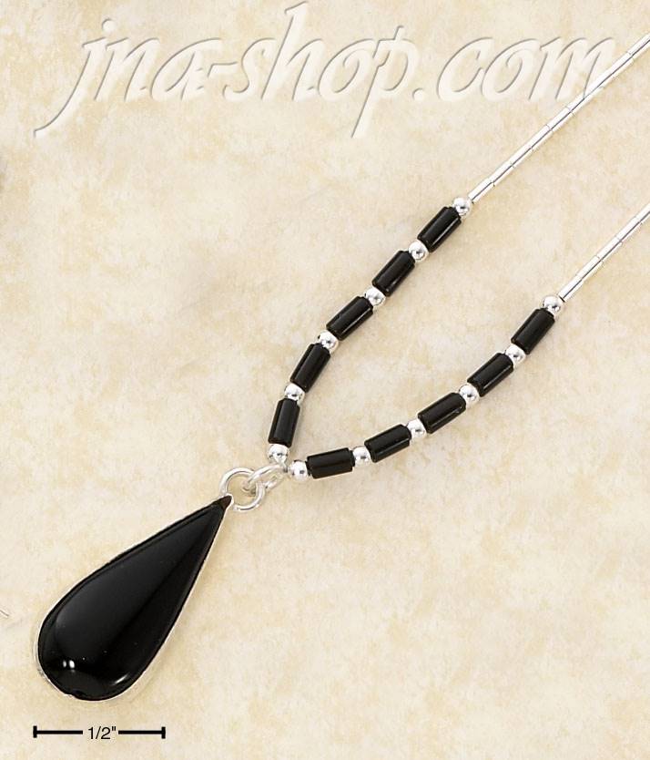 Sterling Silver 16" LS NECKLACE W/ ONYX HESHI & PLAIN ONYX TEARD - Click Image to Close