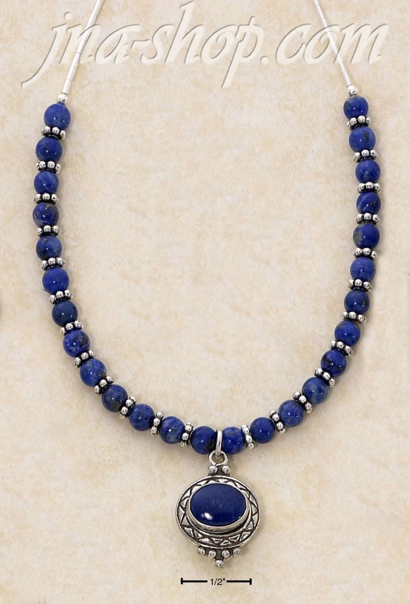 Sterling Silver 16" LIQ SIL W/ LAPIS BEADS, BALI SPACERS & LAPIS - Click Image to Close