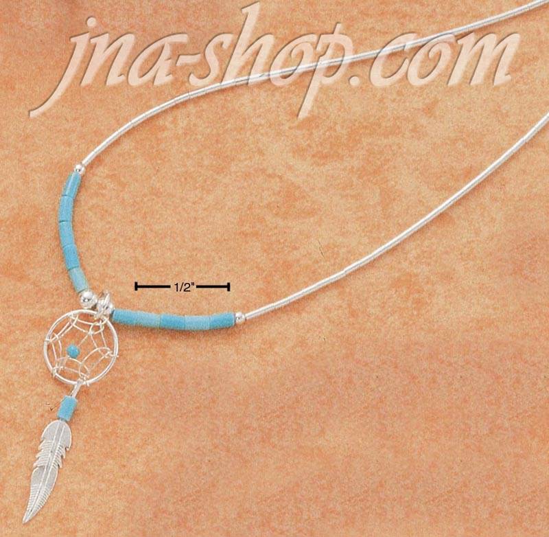 Sterling Silver 20" TINY TURQUOISE DREAMCATCHER NECKLACE - Click Image to Close