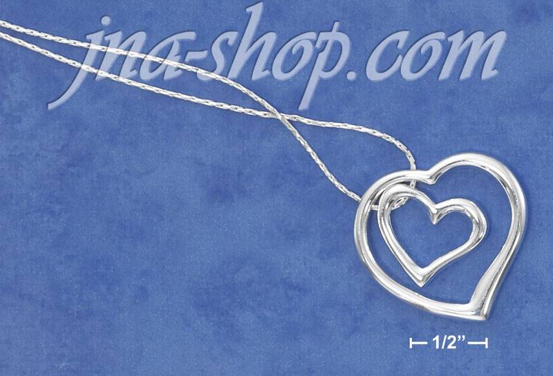 Sterling Silver ITALIAN 16" DOUBLE OPEN HEART WITHIN HEART NECKL - Click Image to Close