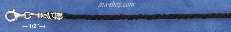 Sterling Silver FILI ENDCAPS ON 18" 2MM TWISTED BLACK SILK CORD - Click Image to Close