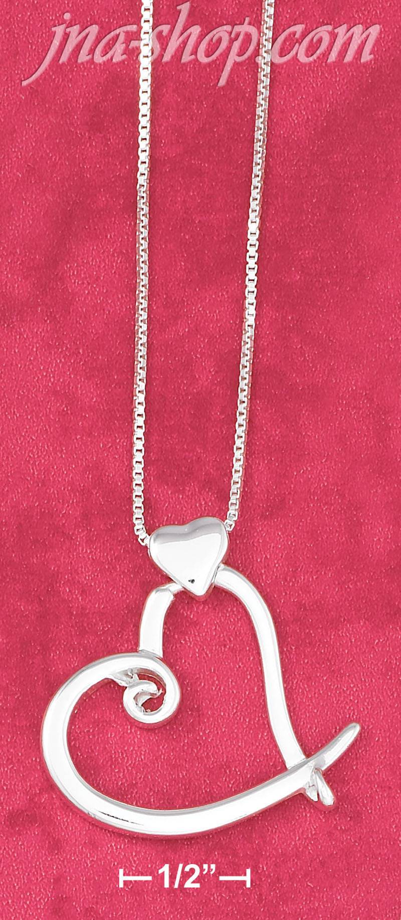 Sterling Silver 16" ITALIAN BOX NECKLACE W/ WHIMSICAL OPEN HEAR - Click Image to Close