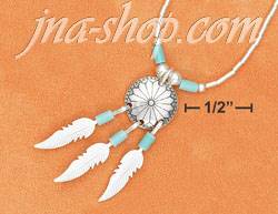 Sterling Silver 16" LS & TQ HESHI BEAD CONCHO NECKLACE W/ FEATHE - Click Image to Close