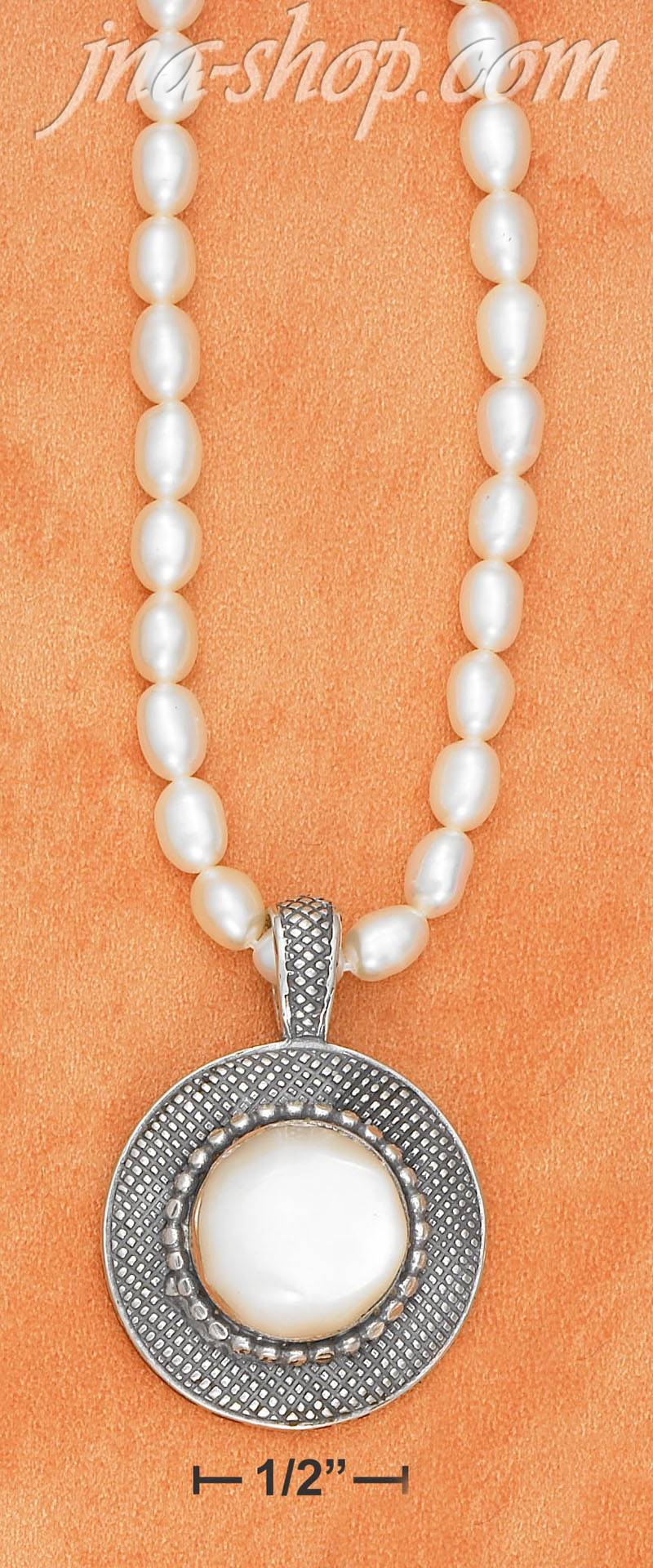 Sterling Silver 17" WHITE FWP NECK W/ 13MM ROUND MOP W/ FINE BEA - Click Image to Close