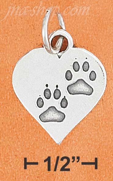 Sterling Silver HIGH POLISH HEART WITH PAW PRINTS CHARM - Click Image to Close