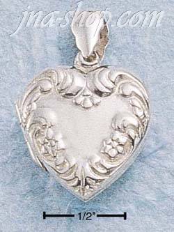 Sterling Silver FLORAL EMBOSSED HEART LOCKET - Click Image to Close