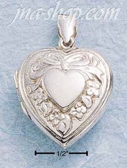 Sterling Silver EMBOSSED HEART LOCKET WITH BOW - Click Image to Close