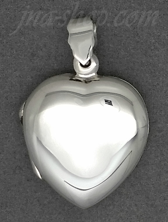 Sterling Silver MEDIUM HIGH POLISH FLAT HEART LOCKET - Click Image to Close
