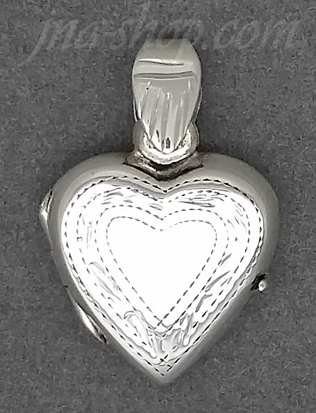 Sterling Silver MEDIUM HIGH POLISH W/ ETCHED BORDER HEART LOCKET - Click Image to Close