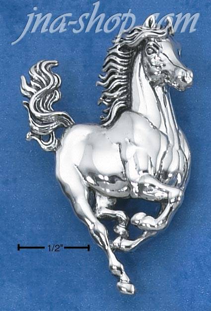 Sterling Silver LARGE GALLOPING HORSE PIN/PENDANT - Click Image to Close