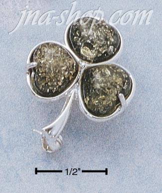Sterling Silver GREEN AMBER SHAMROCK PIN - Click Image to Close