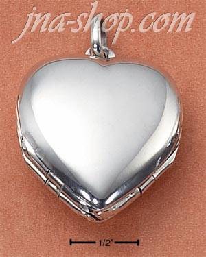 Sterling Silver MEDIUM FOUR WAY HIGH POLISH HEART LOCKET (~1") - Click Image to Close