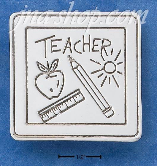 Sterling Silver SQUARE TEACHER PIN W/ APPLE RULER SUN & PENCIL - Click Image to Close