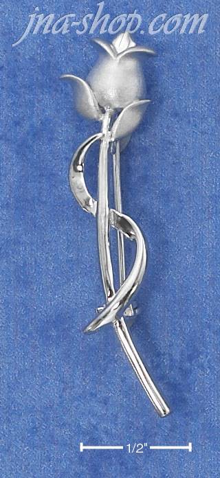 Sterling Silver HIGH POLISH & SATIN FINISH ROSE PIN - Click Image to Close