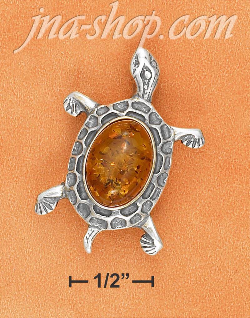 Sterling Silver HONEY AMBER TURTLE PIN - Click Image to Close