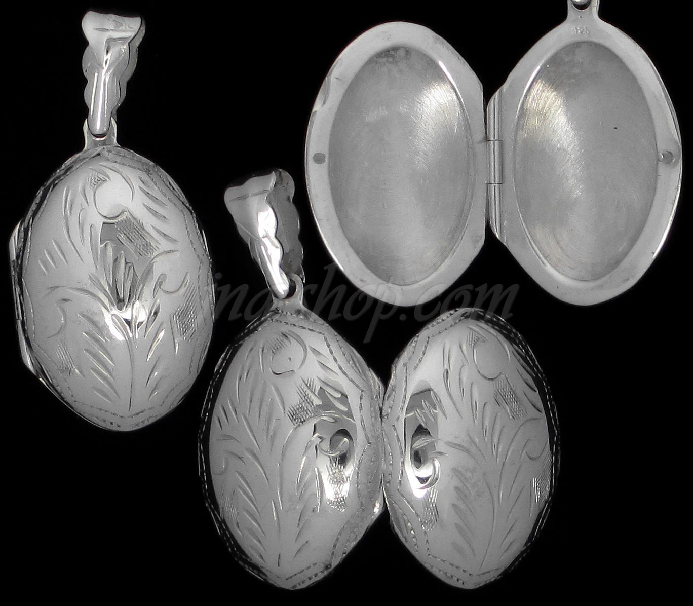 Sterling Silver OVAL ENGRAVED LOCKET - Click Image to Close