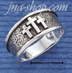 Sterling Silver ANTIQUED TRIPLE CROSS RING SIZES 8-12 - Click Image to Close
