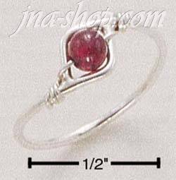 Sterling Silver WIRE RING WITH GARNET BEAD SIZES 4-10 - Click Image to Close
