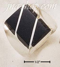 STERLING SILVER MEN'S LARGE OBSIDIAN RECTANGULAR STRIPED RING - Click Image to Close
