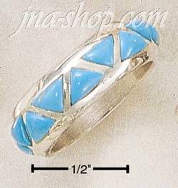 Sterling Silver INVERTED TURQUOISE TRIANGLES WEDDING BAND RING - Click Image to Close