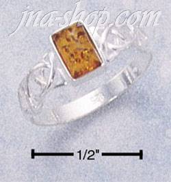 Sterling Silver LADIES RECTANGULAR HONEY AMBER RING W/ CELTIC WE - Click Image to Close