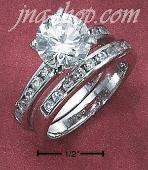 Sterling Silver RP 2 PC SET 9MM RND CZ W/CHANNEL SET CZ SHANK & - Click Image to Close