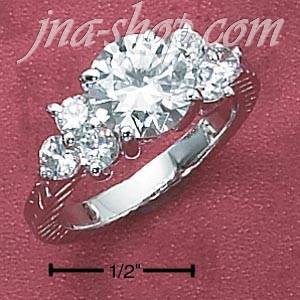 Sterling Silver WOMENS 8MM CZ RING W/ ROUND SIDE CZ'S & TEXTURED - Click Image to Close