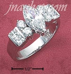 Sterling Silver WOMENS 6X12 MARQUISE CZ RING W/RND & PRINCESS CU - Click Image to Close