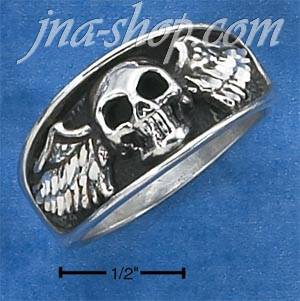 Sterling Silver MENS SKULL W/ WINGS RING (9-15) - Click Image to Close