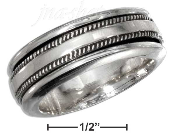 Sterling Silver MENS SPINNER RING W/ KNURLED EDGE SPINNING BAND size 7 - Click Image to Close