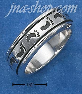 Sterling Silver MENS ANTIQUED IMPRINTED FOOTPRINT SPINNER BAND ( - Click Image to Close