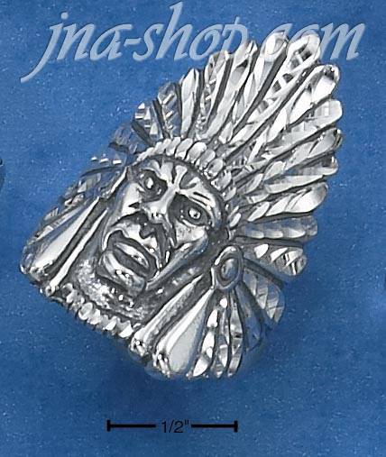 Sterling Silver MENS DIAMOND CUT FULL DRESS INDIAN HEAD RING - Click Image to Close