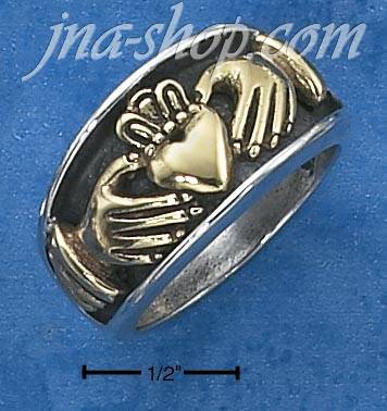 Sterling Silver MENS BRONZE INSET CLADDAGH BAND (6-15) - Click Image to Close