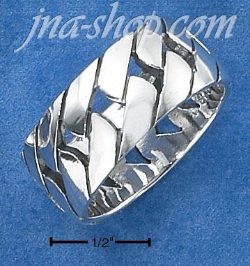 Sterling Silver UNISEX 10MM OPEN HERRINGBONE BAND (7-13) - Click Image to Close