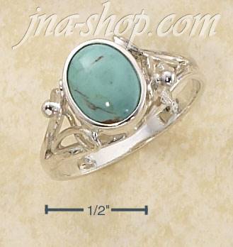Sterling Silver OVAL TURQUOISE RING W/ SMALL FLOWER SCROLLED SPL - Click Image to Close