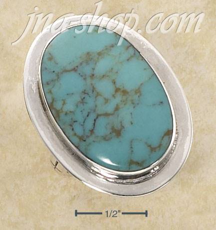 Sterling Silver EXTRA LARGE BEZEL SET GENUINE OVAL TURQUOISE RIN - Click Image to Close
