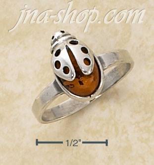 Sterling Silver HONEY AMBER LADYBUG RING - Click Image to Close