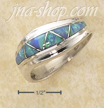 Sterling Silver HP TWIST W/ BLUE LAB OPAL TRIANGLE INLAY RING - Click Image to Close