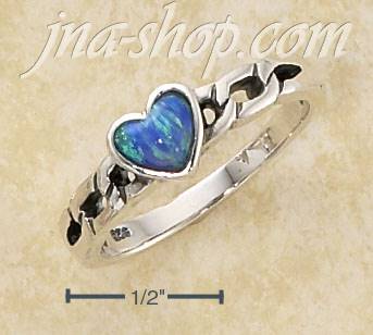 Sterling Silver SMALL BLUE OPAL HEART ON OPEN CURB LINK BAND - Click Image to Close