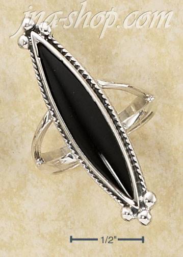 Sterling Silver ELONGATED JET MOP STONE RING W/ TRIPLE BEAD ENDS - Click Image to Close