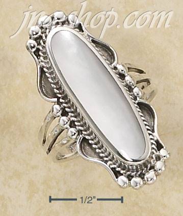 Sterling Silver LARGE ELONGATED MOP RING W/ SCROLLED BORDER AND - Click Image to Close
