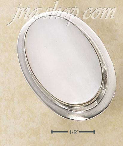 Sterling Silver EXTRA LARGE BEZEL SET OVAL MOTHER OF PEARL RING - Click Image to Close