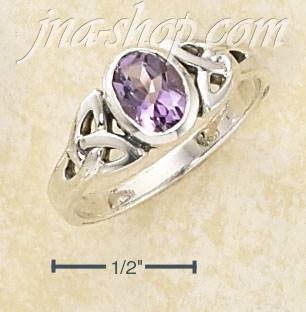 Sterling Silver CELTIC TRINITY KNOT RING WITH OVAL AMETHYST - Click Image to Close