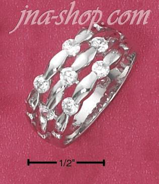 Sterling Silver 3 ROW SCATTERED SMALL ROUND CZ TAPERED BAND - Click Image to Close