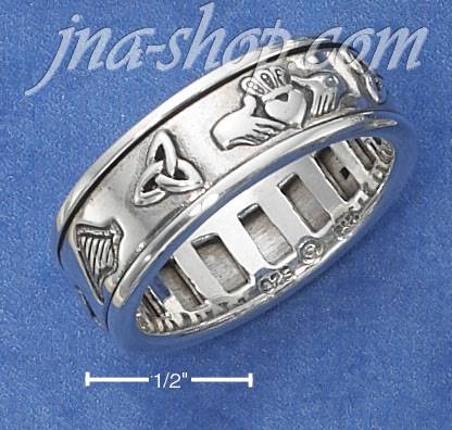 Sterling Silver UNISEX ANTIQUED IRISH SYMBOLS SPINNER RING (NICK - Click Image to Close