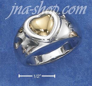 Sterling Silver TWO-TONE HEART ON 11MM HIGH POLISH TAPERED BAND - Click Image to Close