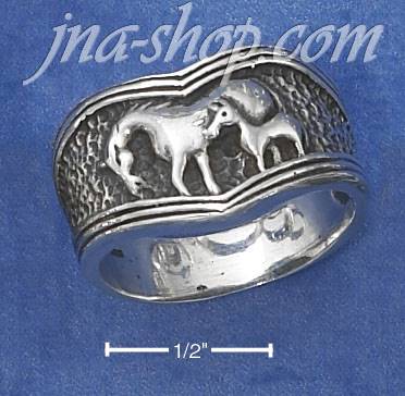 Sterling Silver ANTIQUED V RING WITH MOTHER & PONY - Click Image to Close