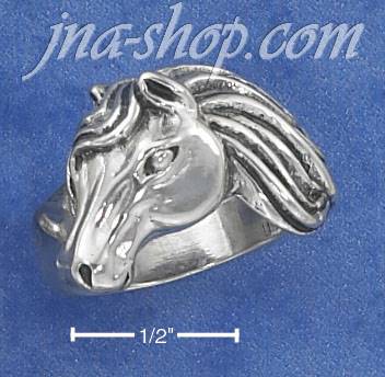 Sterling Silver ANTIQUED SIDE VIEW HORSE HEAD RING - Click Image to Close